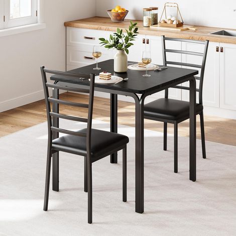 3-teiliges Esstisch-Set mit 2 Stühlen für kleine Räume, quadratisch, Metall & Holz, schwarz (1/5)