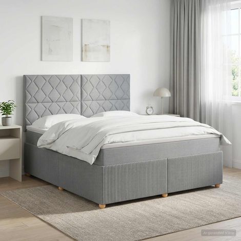 vidaXL Lit boxspring LED avec matelas Gris clair 180 x 200 cm Tissu (1/5)
