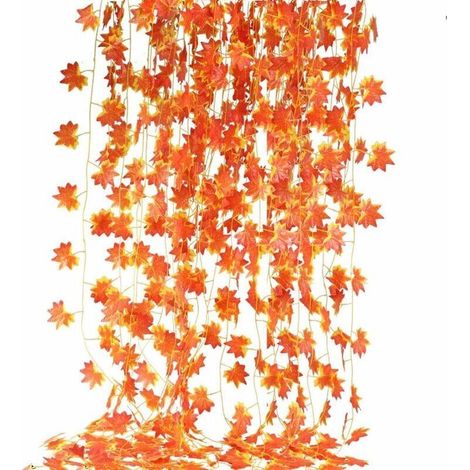 12 Pcs Automne Guirlande Feuilles d'érable Décoration Artificielle Guirlandes d'érable Feuilles d'érable Rouge Plante Suspendue de Lierre pour Mariage Thanksgiving Halloween Décoration