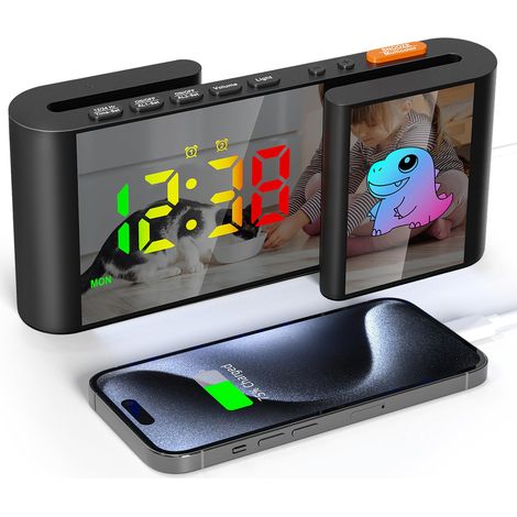 Kids Digital Alarm Clock with 7 Color Night Light, Cartoon RGB Color LED Mirror Alarm Clock with Snooze, 2 Alarm Modes, Adjustable Brightness, 12/24H, USB Port Digital Clock