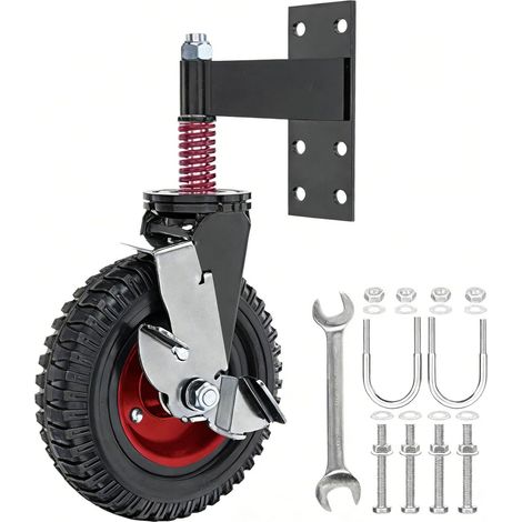 Rouleau de Portail Coulissant à Ressort 20cm/8 Pouces, Capacité 300 kg, Pivot 360°, Roue Caoutchouc Lourde avec Système Anti-Choc pour Portail Battant en Tube Métallique (1/5)