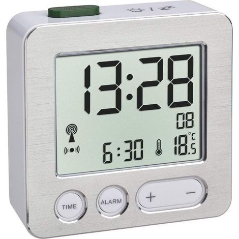 60.2545 Radio-réveil numérique (Blanc-Argent avec Batteries)