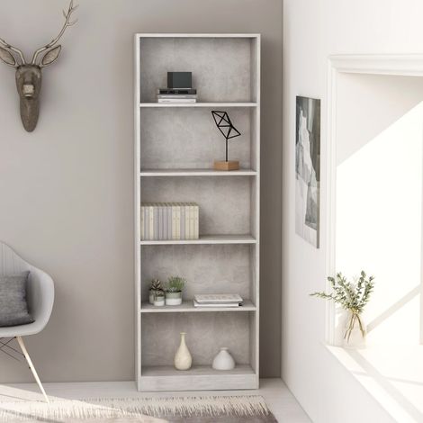 vidaXL Libreria 5 Ripiani Grigio Cemento 60x24x175cm Legno