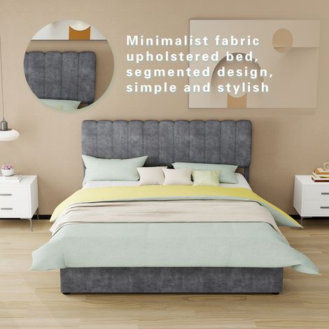 Lit capitonné moderne minimaliste avec tête douce et confortable, 160x200 cm, gris, meuble de chambre multifonction, base rangement surélevée à relevage gaz, sans matelas. (1/5)
