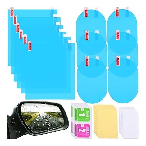 12 Pièces Film de Rétroviseur de Voiture Film Miroir Imperméable Anti-Pluie Film Voiture de Revêtement Nano Anti-Buée pour Rétroviseurs de Voiture et Fenêtres Latérales (1/5)