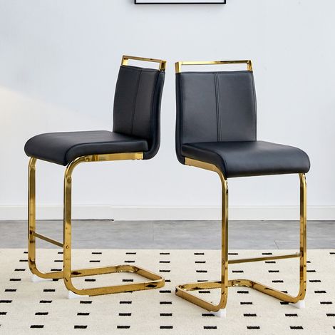 Tabouret de bar lot de 2, 96,5 cm, PU noir et métal doré DESVIAE (1/5)