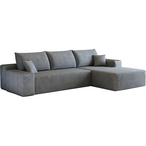 Divano angolare modulare 270 cm in tessuto grigio con chaise longue, senza montaggio (1/5)