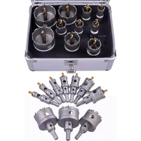 Kit de 10 scies cloches TCT à pointe en carbure de tungstène avec foret pilote pour acier inoxydable, fer et alliage d'aluminium (1/5)