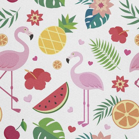 Tissus décoratifs d'extérieur Oxford - Motif flamant rose, fruits et fleurs (1/5)