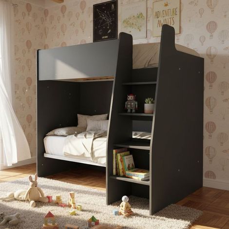 Letto a castello salvaspazio con scaletta frontale - Montaggio facile - Basalto