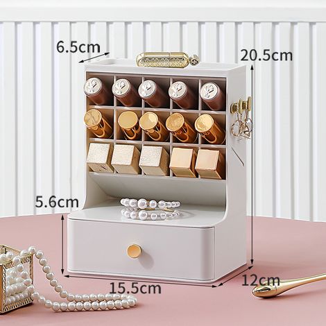 Coffret de Rangement Cosmétiques Multifonction Grand Espace Organisateur Maquillage Tiroir pour Bijoux Rouges à Lèvres et Produits de Beauté Blanc Molly (1/4)