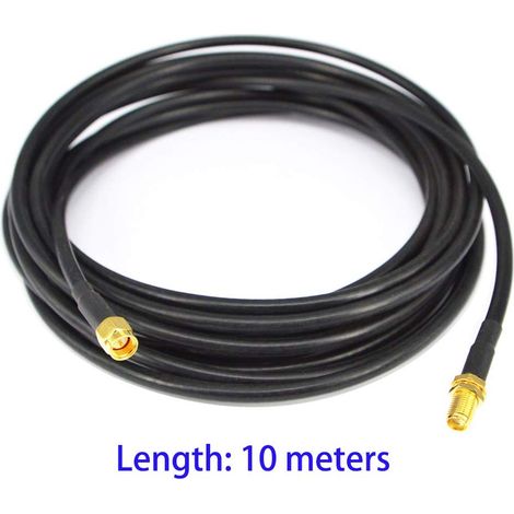 Adaptateur SMA mâle -femelle, Câble Coaxial RG174 10m, Rallonge Antenne WLAN, Câble d'Extension Male/Femelle (50 Ohm)