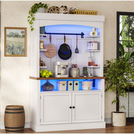 Armario alto 106/43/183 cm en blanco con LED y enchufe (1/5)