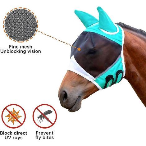 Masque anti-mouches pour chevaux avec oreilles, ajustable et respirant - Répulsif anti-moustiques pour l'équitation (1/4)