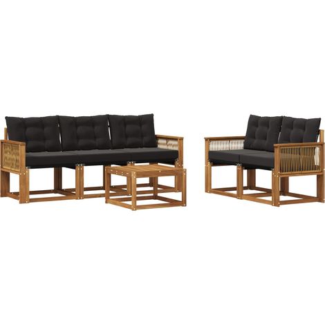 Outdoor Sofa Set with Cushion 6 pcs Natural and Black vidaXL (1/5)