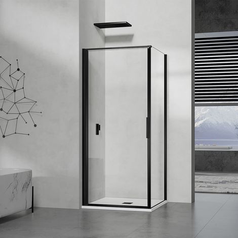 GRAND VERRE Cabine de douche à ouverture intérieure et extérieure en verre 6mm transparent profilés en aluminium noir mat 80x80 (1/4)