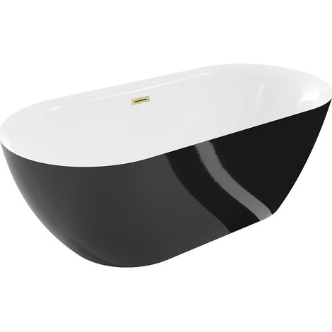 Mexen Roxy Badewanne freistehend 170 x 80 cm, weiß/schwarz, brushed golden overflow - 51201708075-55 (1/5)
