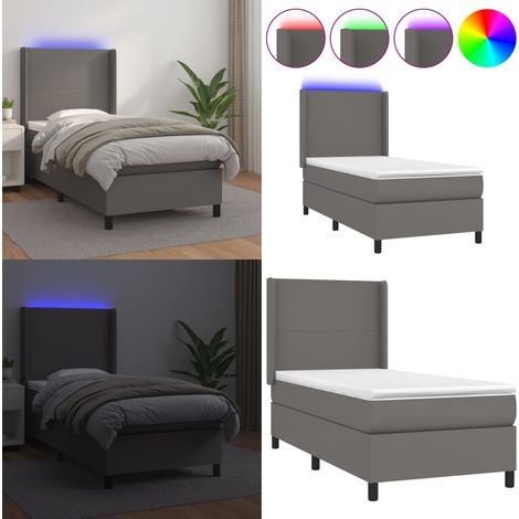 Sommier à lattes de lit matelas LED Gris 80x200 cm Similicuir - Lit Plateforme - Lit Design - Lit Moderne - Lit Capitonné - Sommier Tapissier - Home & Living (1/5)