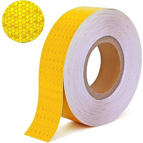Selbstklebendes reflektierendes Klebeband, 25 m x 5 cm, selbstklebendes Klebeband, hochfester Klebereflektor, wasserfestes fluoreszierendes Klebeband, für Fahrrad, Auto, Kinderwagen, Motorrad (gelb) (1/5)