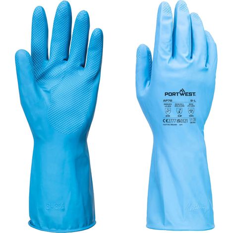 Gant De Protection Fd Chimique B Latex (12 Paires) - Taille Xl - Bleu - Portwest (1/2)
