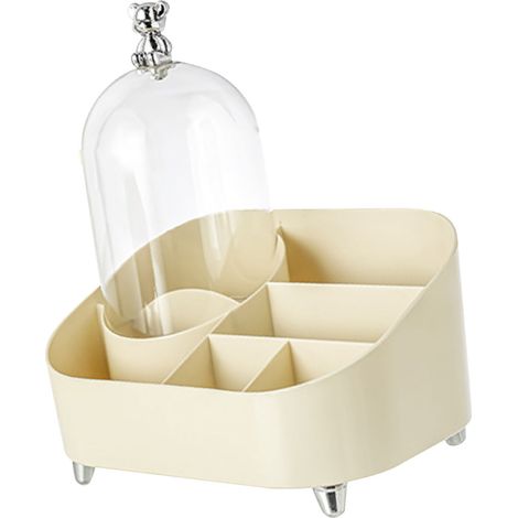 Coffret rangement maquillage grand volume multicases sur meuble avec couvercle pour pinceaux et cosmétiques, ABS PET 22.5x15.5x24cm (1/4)