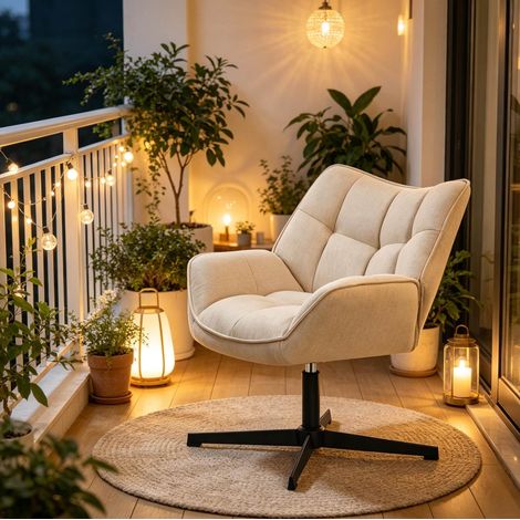 CHICFURN Sillón giratorio 67 x 68 x 80,5 cm beige de lino, asiento de 15 cm, 360° (1/5)