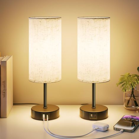 Lot de 2 Lampe de Chevet Tactile avec Ports de Charge USB-A + USB-C (1/5)