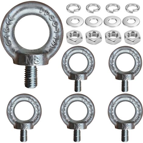 M8 Hebering – 6er-Pack – Verzinkter Stahl C15 – Tragfähigkeit 140 kg – DIN 580 – Für Heimwerker und Industrie (1/5)