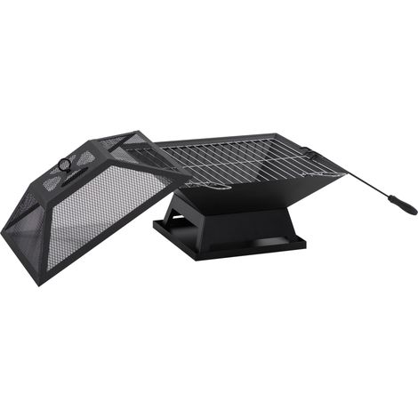 Braciere da giardino con griglia e protezione scintille in acciaio nero 45x45x34 cm HOMVRA (1/5)