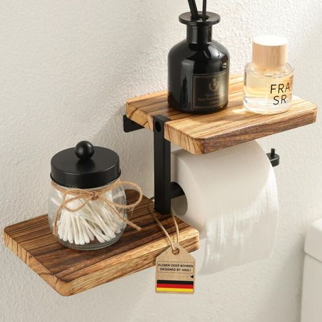 RHG Porte Papier Toilette Mural avec Tablette, Support Papier Toilette Mural avec étagères Spacieuses Porte-Rouleau de Papier Toilette Derouleur Papier Toilette Murale pour Toilettes et Cuisines