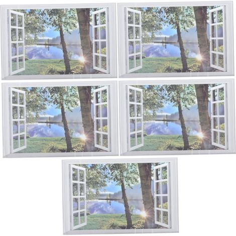 5pièces Autocollant Mural Décoratif Faux Fenêtre Autocollant Amovible Pour Salon Et Chambre Décoration Paysage Naturel Facile à Appliquer Et Stickers Muraux Créatifs Pour (1/5)