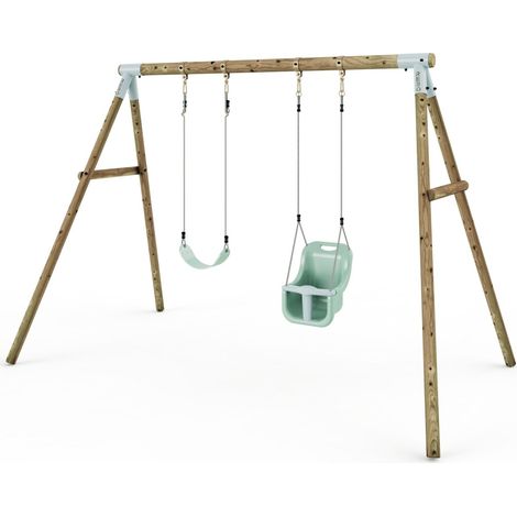 Limited Editon Rebo Wooden Garden Double Swing Sets - Luna (1/5)