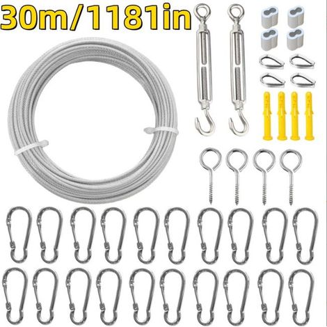 Câble en Acier Inoxydable 30m, Kit de Tension pour Étendoir, Suspension de Luminaire, Plante Grimpeuse, Garde-corps (1/5)