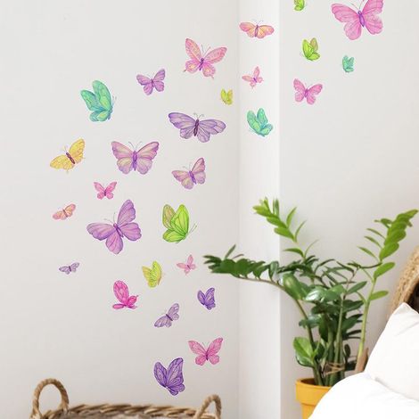 Décor mural papillon romantique Qingming pour entrée chambre enfant, stickers adhésifs de fond pour maison, autocollants muraux décoratifs, lot de 2, design poétique et coloré (1/5)