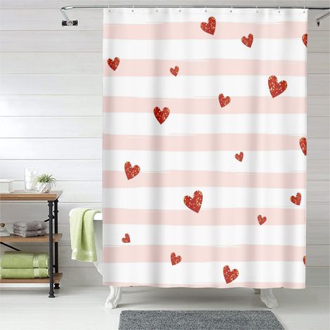 Rideau de douche cœurs rouges doux, rideau salle de bain imperméable, décoration romantique, 90x180 cm (1/5)