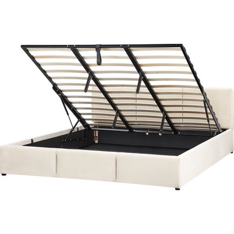 Letto moderno imbottito contenitore in velluto beige chiaro 180 x 200 cm Bousse
