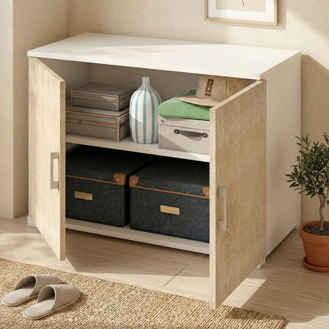 Armoire Polyvalente 2 Portes Serafinito, Made in Italy, 90x66h cm, Chêne Marron, Porte Battantes, Étagère (1/5)