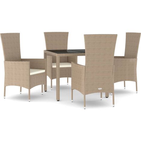 Maison Exclusive - 5-tlg. Garten-Essgruppe mit Kissen Beige Poly
