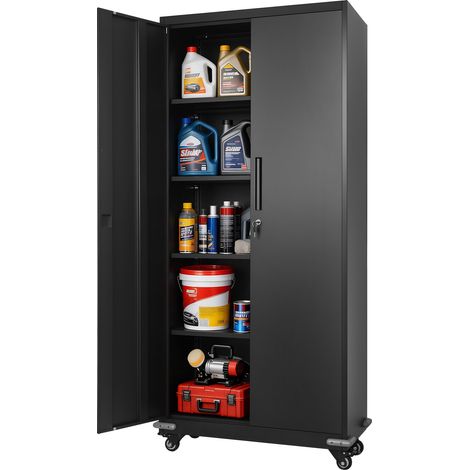 VEVOR Armario Metálico de Almacenamiento, 80 x 40 x 184,5 cm, Armario Multifuncional, con Ruedas Puertas Magneticas Llaves Estantes Ajustables, Antivuelco, Mueble Archivador para Oficina Garaje Hogar (1/5)