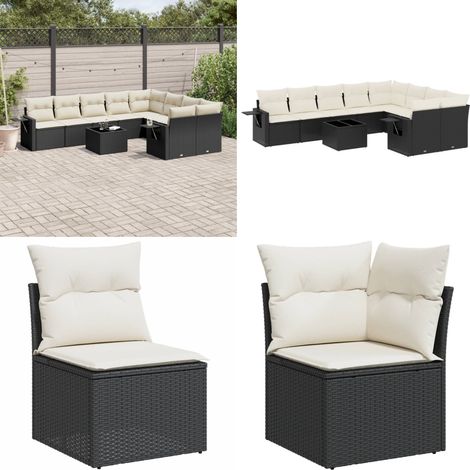 Salon de jardin 10 pcs avec coussins noir résine tressée - Ensemble Salon De Jardin - Meuble De Jardin - Salon Extérieur - Résine Tressée - Rotin Synthétique - Home & Living (1/5)