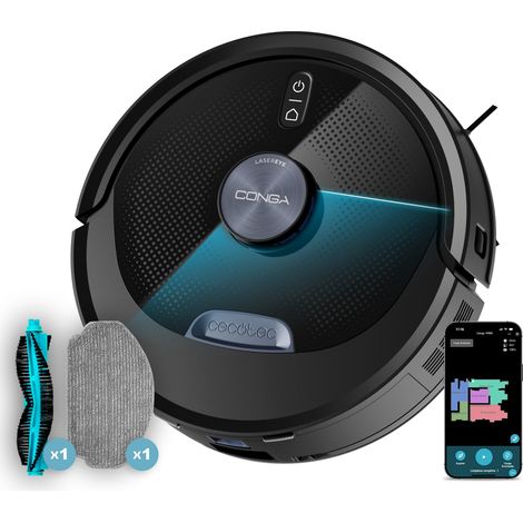 Robot Aspirateur et Laveur de Sol Navigation Laser, Aspiration Moteur 13 000 Pa, Autonomie 200 Min, Brosse Multifonction pour Tous Types de Surfaces, Bluetooth et WiFi, App (1/5)