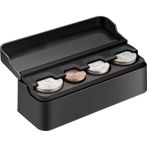 Porta monete per auto, organizer per monete, adatto a monete di varie dimensioni, staffa di montaggio per cruscotto adatta alla maggior parte delle auto e dei camion (nero). (1/3)