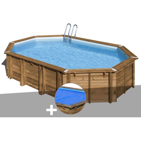 Kit piscine bois Gré Avocado 6,56 x 4,56 x 1,31 m + Bâche à bulles