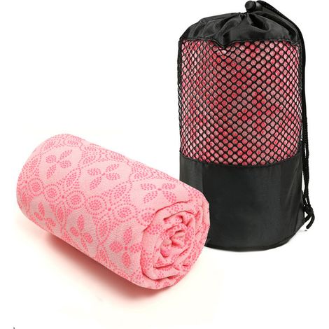 Serviette de yoga - Serviette pour tapis de yoga chaud - Absorbante et antidérapante pour le yoga chaud, le pilates et les entraînements - 183 x 63 cm avec picots antidérapants (rose)