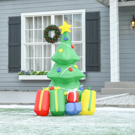 Árbol de Navidad Inflable con Luz LED Hinchable Navideño de Árbol y Regalos Hinchador Incluido 65x75x150 cm Verde (1/5)