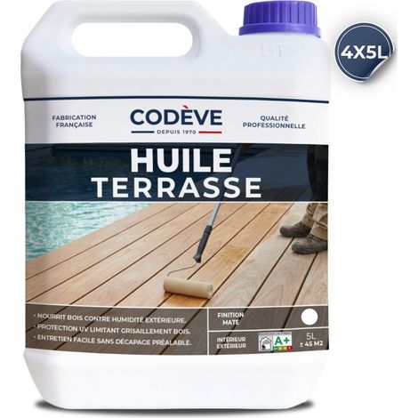 Huile Bois Terrasse - 4x5 L - Codeve Bois - Merisier - Pour La Protection D'un Bord De Piscine, Terrasse Ou Caillebotis En Bois.