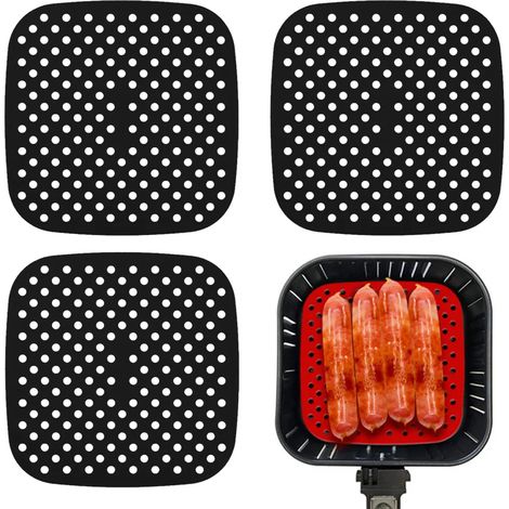 Wiederverwendbare Air Fryer-Einlagen aus Silikon, 3er-Pack, Easy Clean Air Fryer-Zubehör, Antihaftbeschichtung, AirFryer-Zubehör(Schwarz, quadratisch)