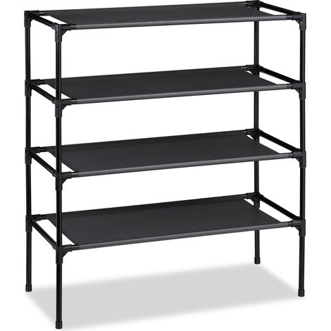 Étagère à chaussures extensible pratique 68 x 62 x 28 cm en fer noir (1/5)