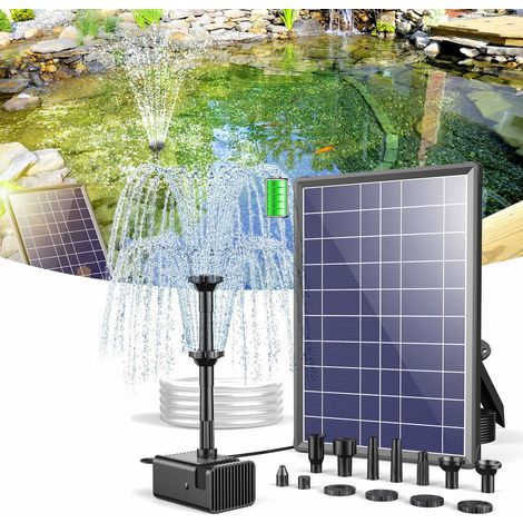 POPOSOAP Solar Springbrunnen 8W mit 3600mAh Akku, Solar Teichpumpe mit Trockenlaufschutz für Teich, Vogeltränke & Garten