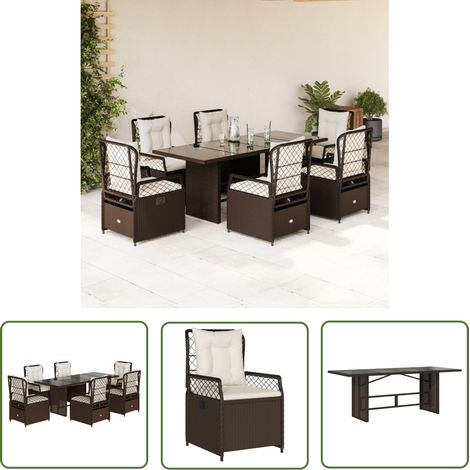 The Living Store Ensemble à manger de jardin et coussins 7 pcs marron rotin - Salon De Jardin - Meuble De Jardin - Set De Jardin - Table De Jardin - Chaises De Jardin (1/5)